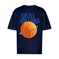 REVØRA Life Is A Simulation – Oversized Shirt in French Navy, Rückansicht