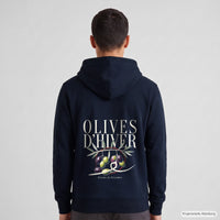 REVØRA Olives d'Hiver – Zip-Hoodie in French Navy, getragen, Rückansicht