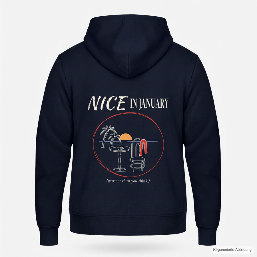 REVØRA Nice In January – Zip-Hoodie in French Navy, Rückansicht