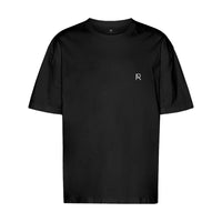 REVØRA Eat Italian Drive German Marry Blonde Oversized T-Shirt – Oversized Shirt in Black, Brustzeichen RØ, gedruckt