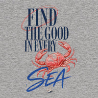 REVØRA Find The Good In Every Sea – Oversized Shirt in Heather Grey, Rückenprint aus der Nähe