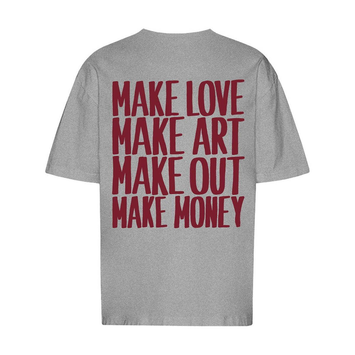 REVØRA Make Love Make Art Oversized T-Shirt – Oversized Shirt in Heather Grey, Rückansicht