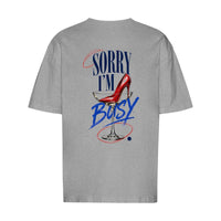 REVØRA Sorry I'm Busy – Oversized Shirt in Heather Grey, Rückansicht