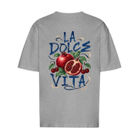 REVØRA La Dolce Vita Pomegranate – Oversized Shirt in Heather Grey, Rückansicht