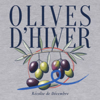 REVØRA Olives d'Hiver – Hoodie in Heather Grey, Rückenprint aus der Nähe