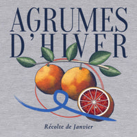REVØRA Agrumes d'Hiver – Hoodie in Heather Grey, Rückenprint aus der Nähe