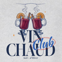 REVØRA Vin Chaud Club – Sweatshirt in Heather Grey, Rückenprint aus der Nähe
