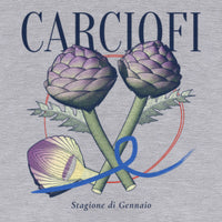 REVØRA Carciofi – Hoodie in Heather Grey, Rückenprint aus der Nähe