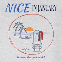REVØRA Nice In January – Sweatshirt in Heather Grey, Rückenprint aus der Nähe
