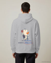 REVØRA Sci Facoltativo – Hoodie in Heather Grey, getragen, Rückenprint, KI-generierte Abbildung