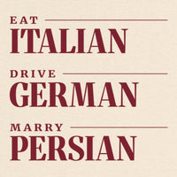 REVØRA Eat Italian Drive German Marry Persian Oversized T-Shirt – Oversized Shirt in Natural Raw, Rückenprint aus der Nähe