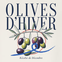 REVØRA Olives d'Hiver – Sweatshirt in Natural Raw, Rückenprint aus der Nähe
