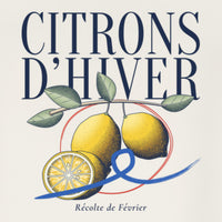 REVØRA Citrons d'Hiver – Sweatshirt in Natural Raw, Rückenprint aus der Nähe