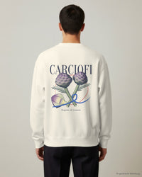 REVØRA Carciofi – Sweatshirt in Natural Raw, getragen, Rückenprint, KI-generierte Abbildung