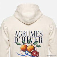 REVØRA Agrumes d'Hiver – Zip-Hoodie in Off White, Rückenprint aus der Nähe