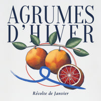 REVØRA Agrumes d'Hiver – Hoodie in White, Rückenprint aus der Nähe