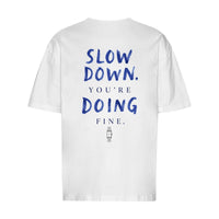 REVØRA Slow Down You're Doing Fine – Oversized Shirt in White, Rückansicht