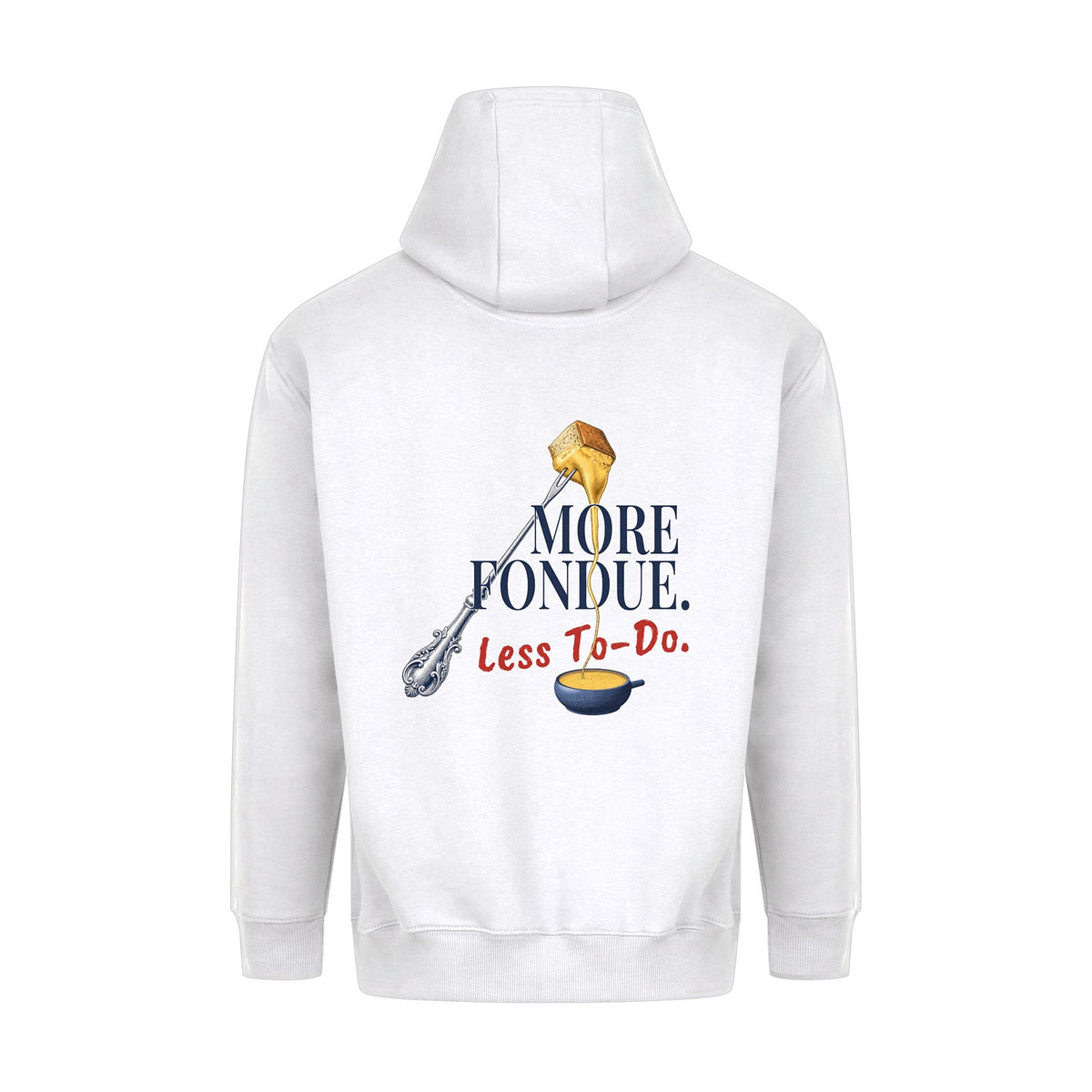 REVØRA More Fondue, Less To-Do – Hoodie in White, Rückansicht